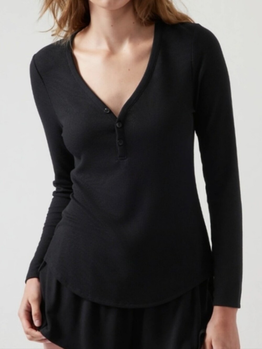 Athleta NWOT Wind Down Sleep Top Black Waffle Knit Breathable Size Large